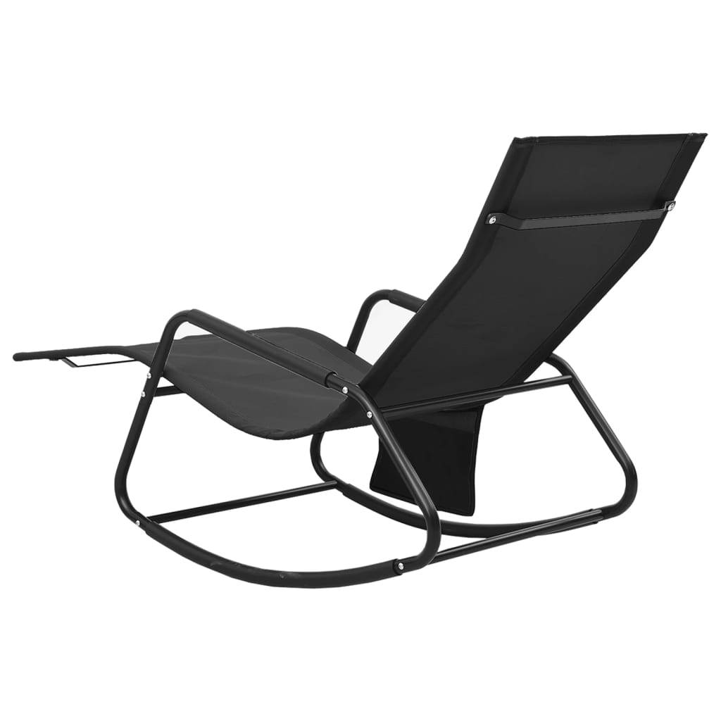Helloshop26 - Transat chaise longue bain de soleil lit de jardin terrasse meuble d'extérieur acier et textilène noir - Image 4