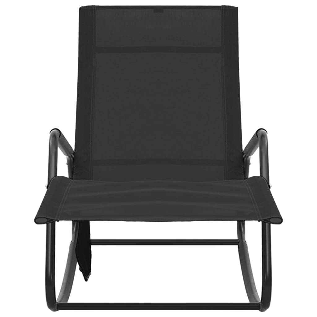 Helloshop26 - Transat chaise longue bain de soleil lit de jardin terrasse meuble d'extérieur acier et textilène noir - Image 2