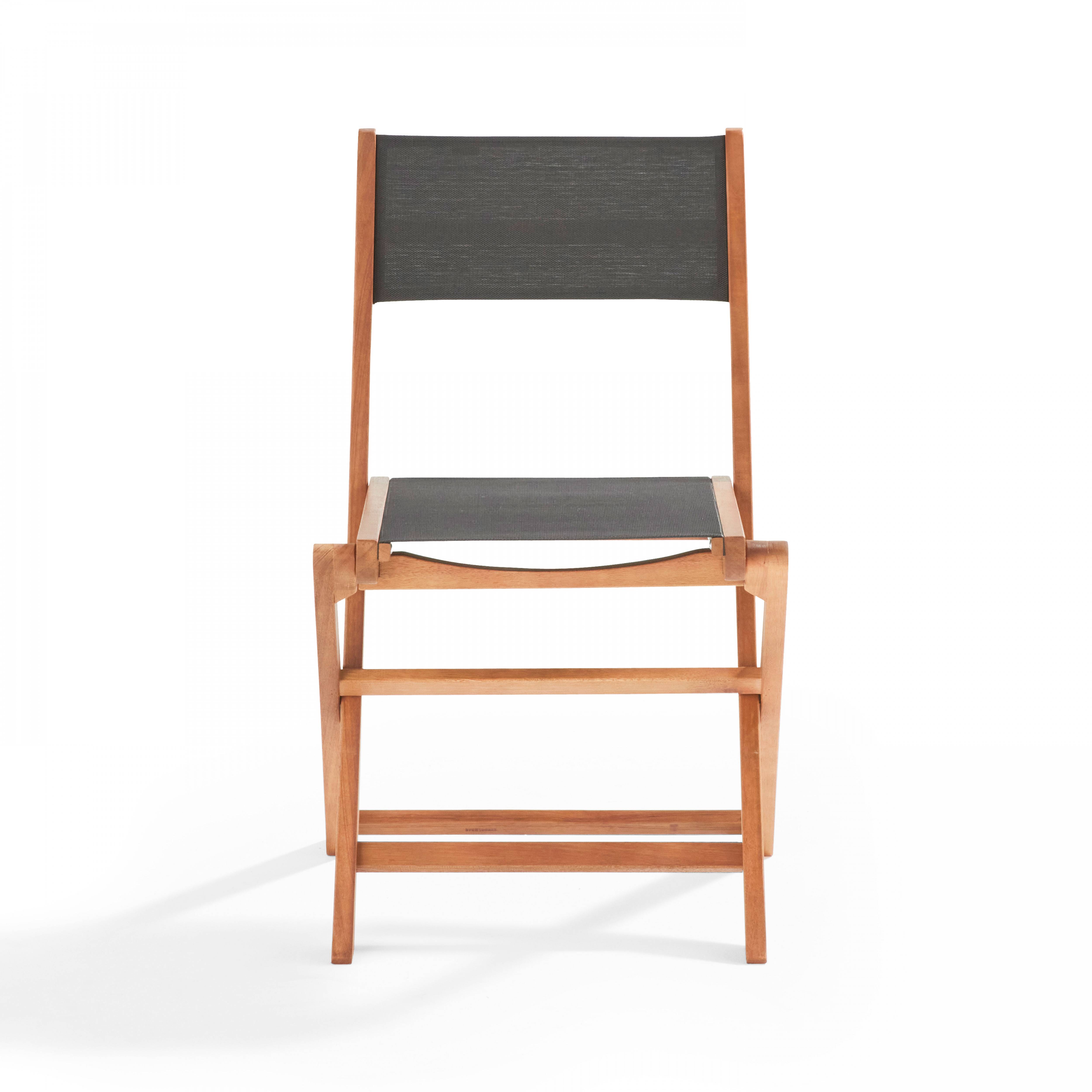 Oviala - Lot de 2 chaises pliantes en bois d'eucalyptus et textilène noir Sete - Oviala - Image 4