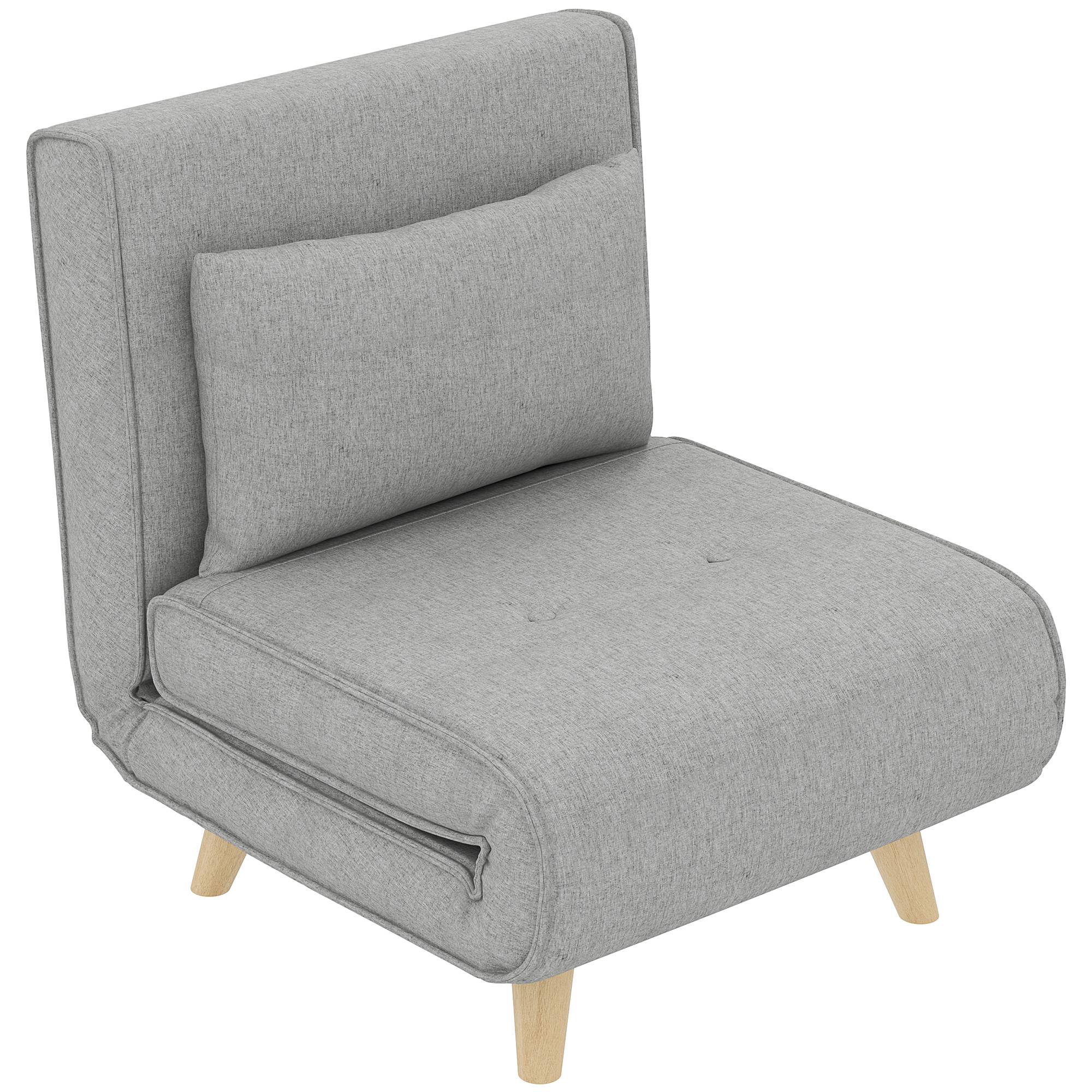 Fauteuil convertible, dossier réglable 6 positions, aspect lin, jusqu'à 150 kg, gris clair - Image 1
