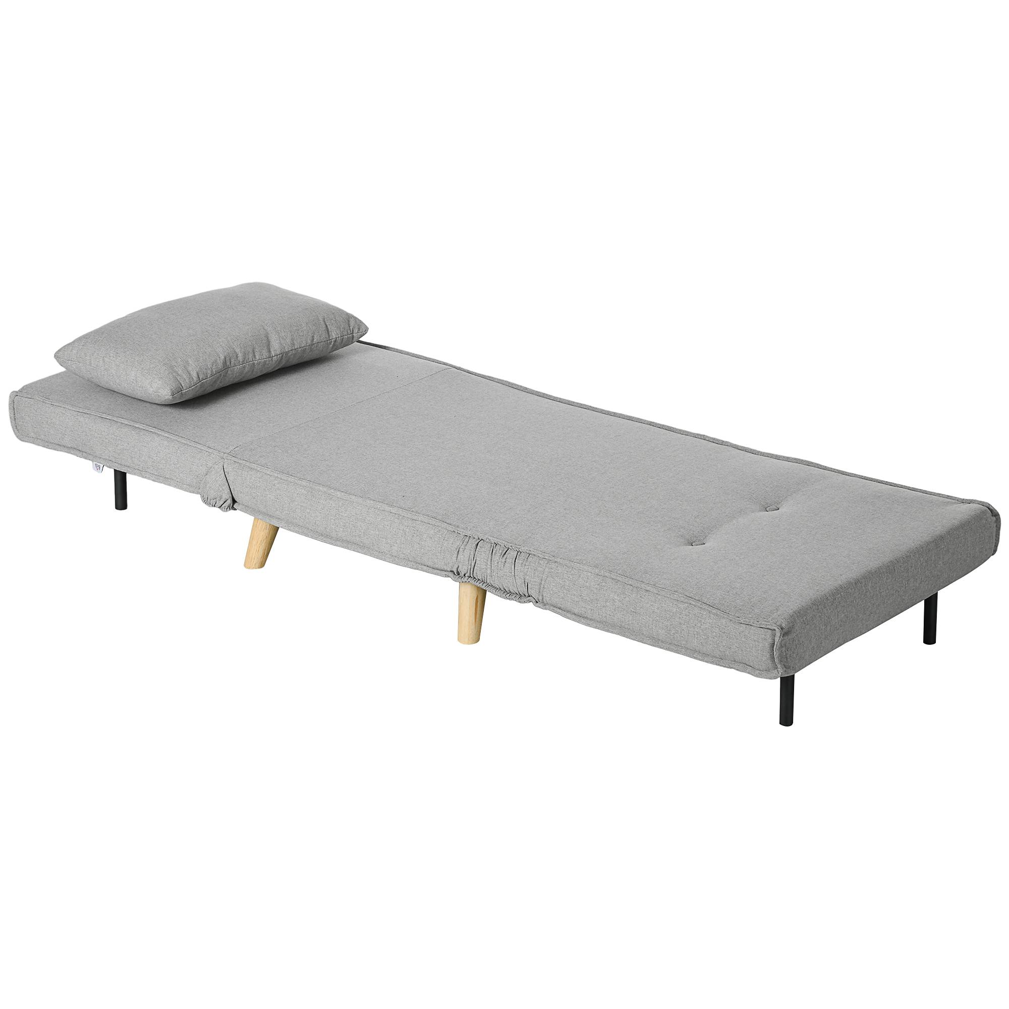 Fauteuil convertible, dossier réglable 6 positions, aspect lin, jusqu'à 150 kg, gris clair - Image 2