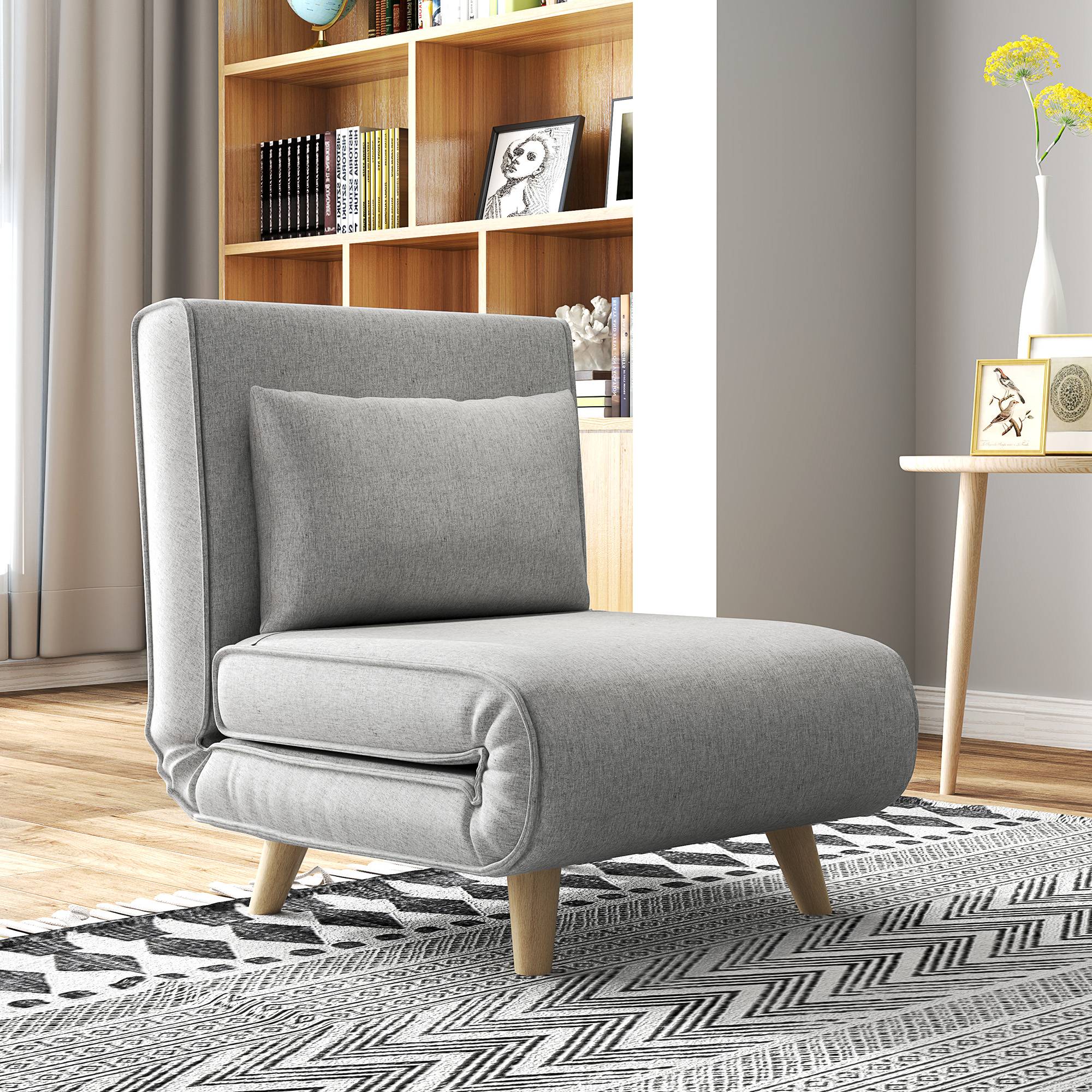Fauteuil convertible, dossier réglable 6 positions, aspect lin, jusqu'à 150 kg, gris clair - Image 3