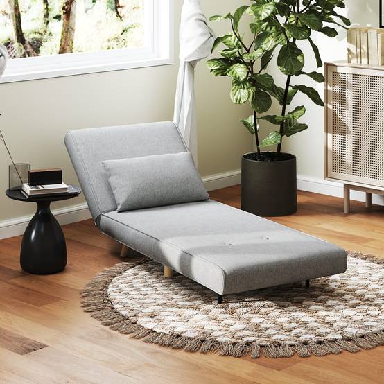 Fauteuil convertible, dossier réglable 6 positions, aspect lin, jusqu'à 150 kg, gris clair - Image 4