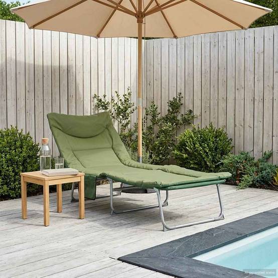 ComfortXL - Transat pliant acier tissu Oxford extérieur multi-positions avec poche vert foncé - ComfortXL Outdoor Living - Image 1
