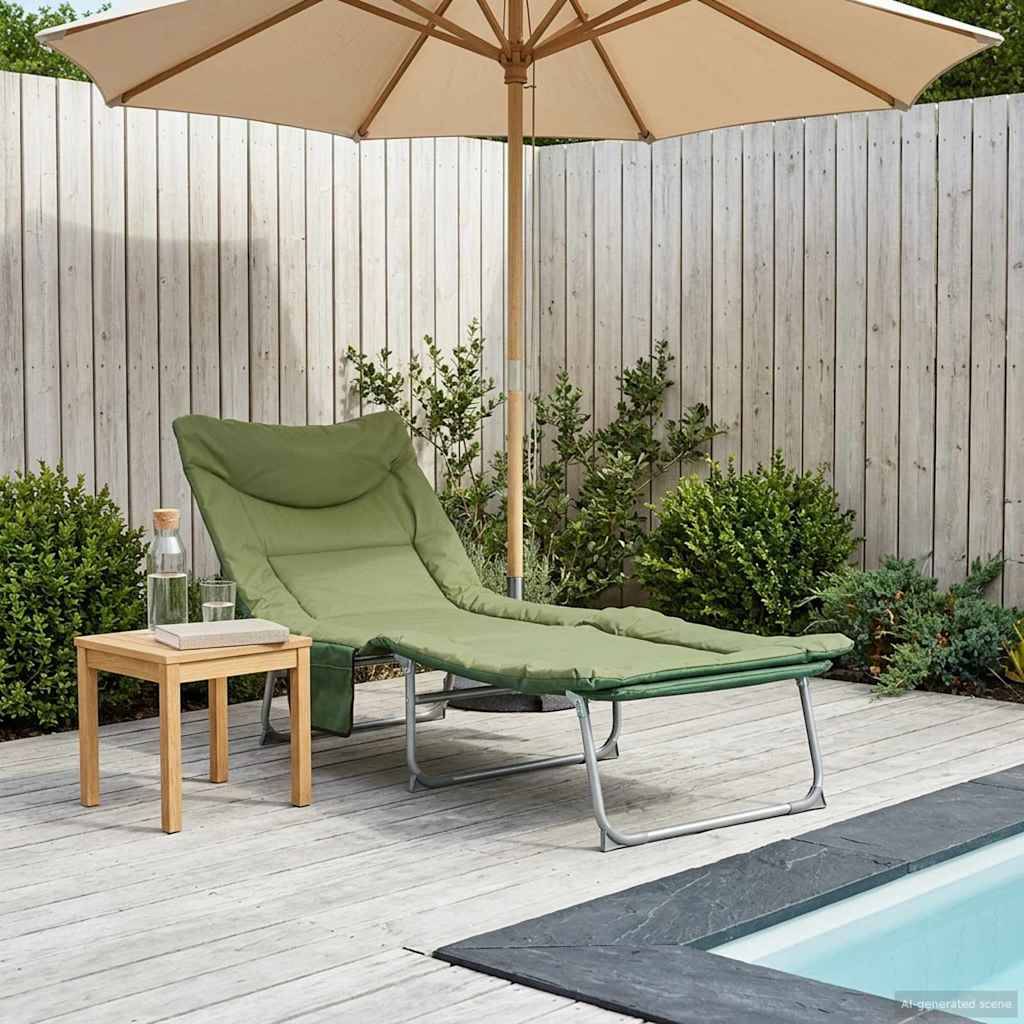 ComfortXL - Transat pliant acier tissu Oxford extérieur multi-positions avec poche vert foncé - ComfortXL Outdoor Living