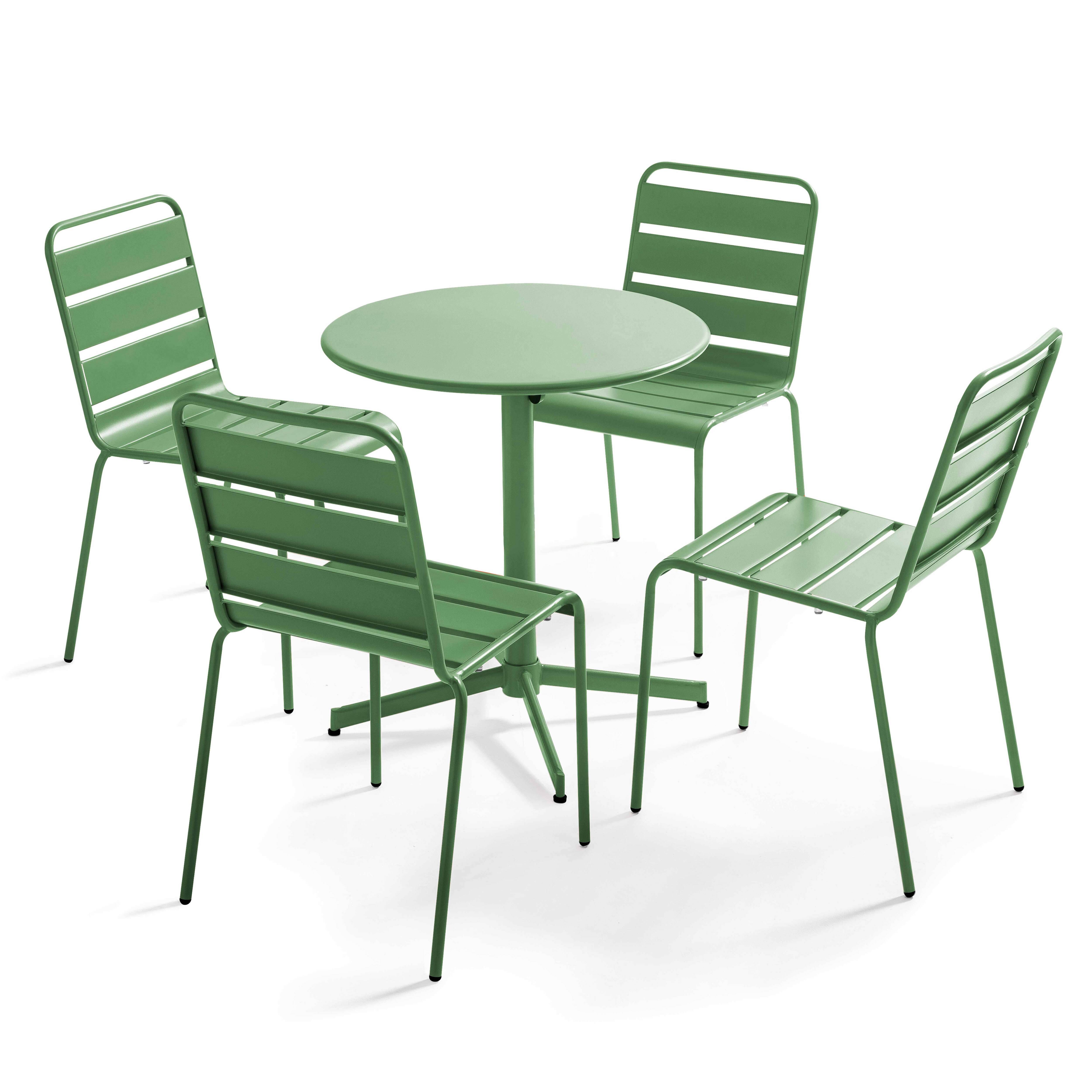 Oviala - Ensemble table de jardin ronde et 4 chaises vert cactus Palavas - Oviala - Image 1