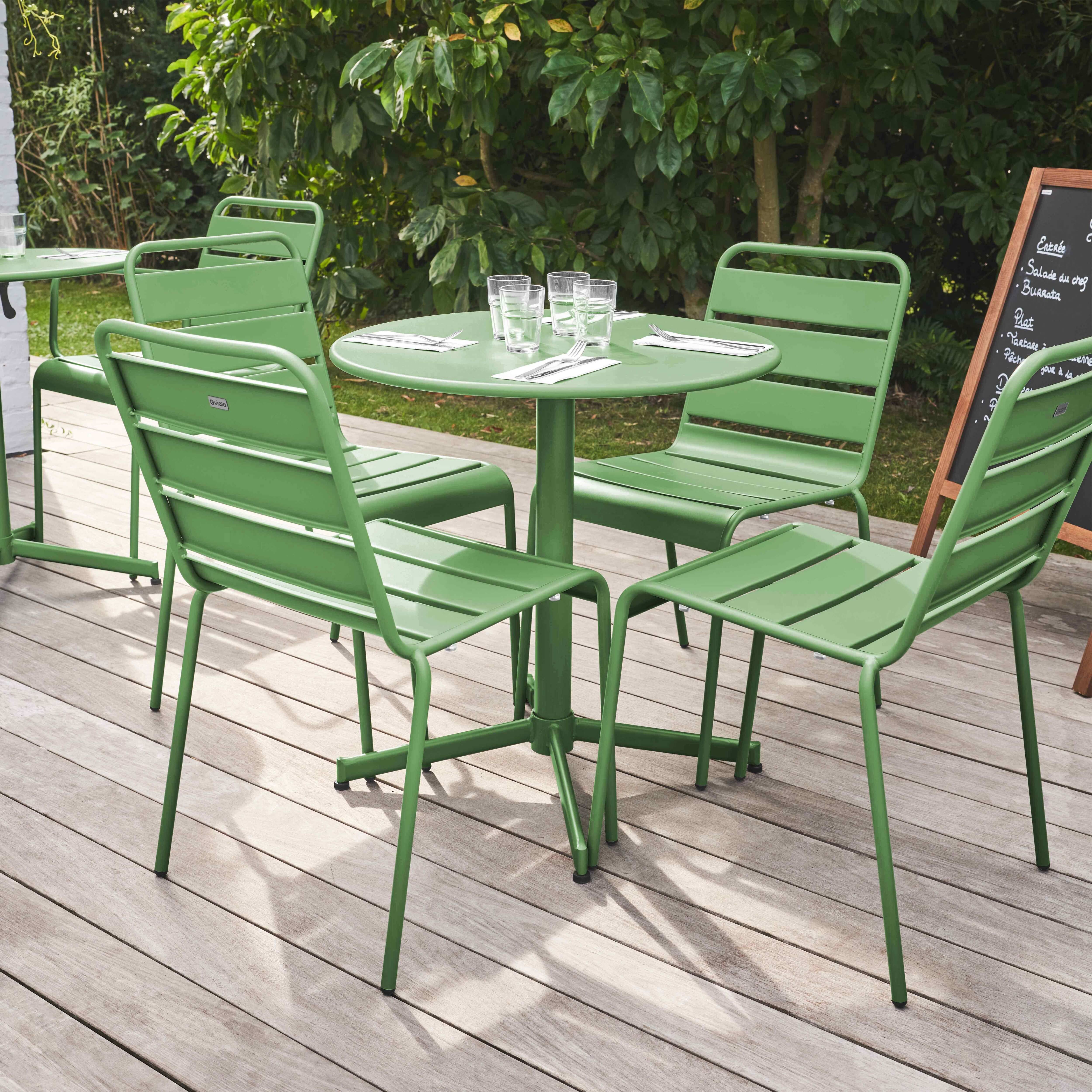 Oviala - Ensemble table de jardin ronde et 4 chaises vert cactus Palavas - Oviala - Image 2