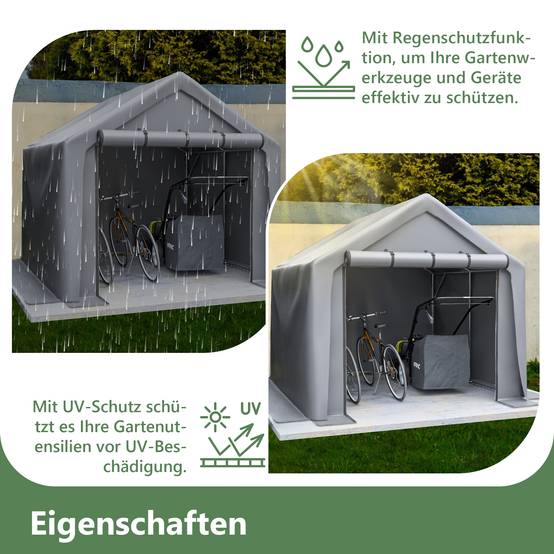 Abri de rangement 244×241×217cm, garage à vélos, tente de garage, abri de jardin, tente de stockage pour outils, gris foncé - Image 3