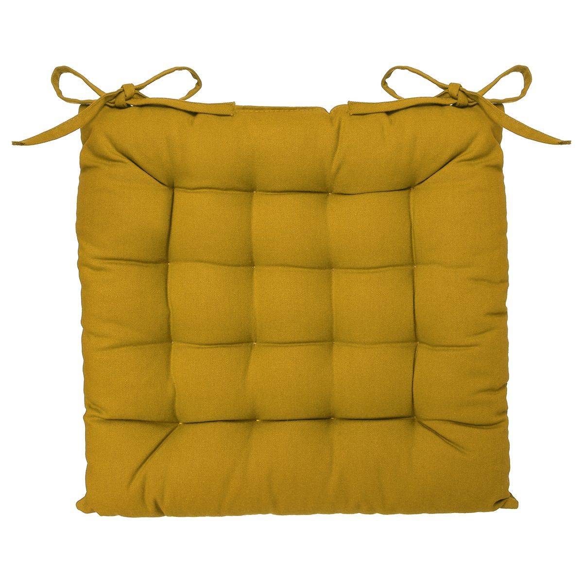 Lot de 4 Galettes de chaise en Coton Jaune Ocre 38 x 38 cm - Image 3