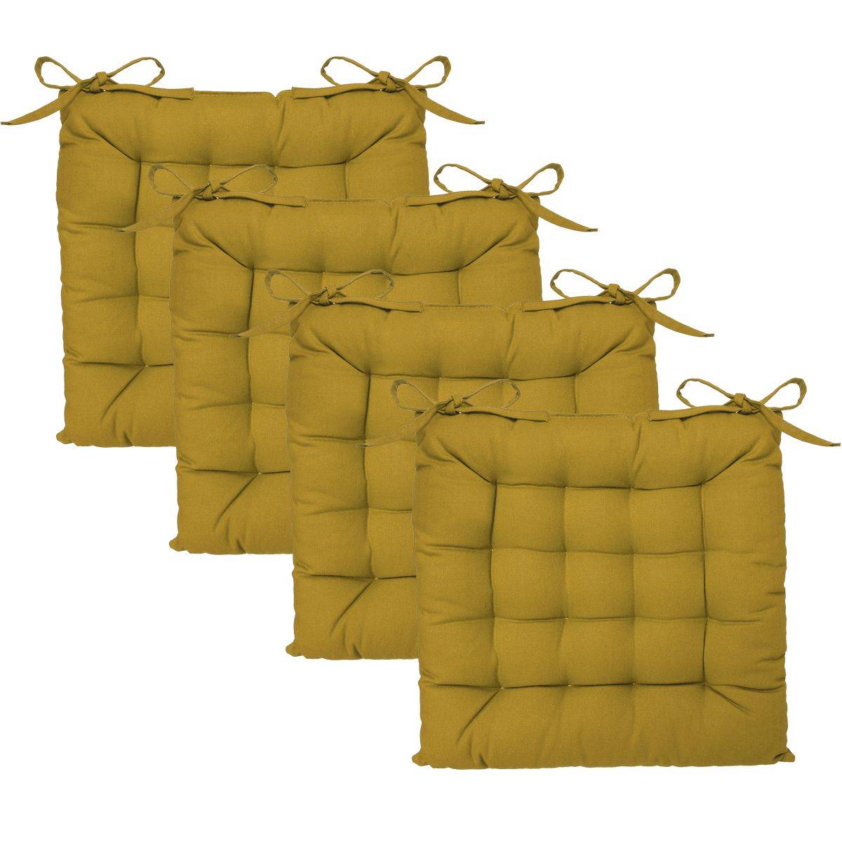 Lot de 4 Galettes de chaise en Coton Jaune Ocre 38 x 38 cm - Image 1