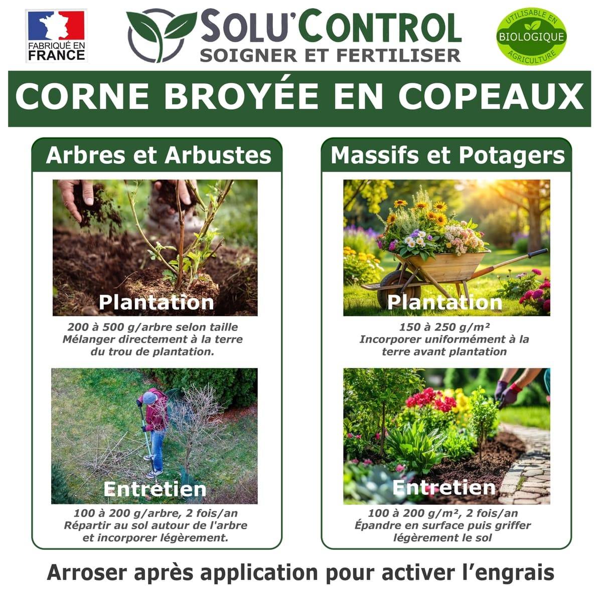 SOLU’CONTROL - 3 kg de Corne Broyée en Copeaux - Engrais Azoté 100 % Naturel - Fertilisation Équilibrée pour Arbustes, Haies et Massifs Fleuris - Image 2