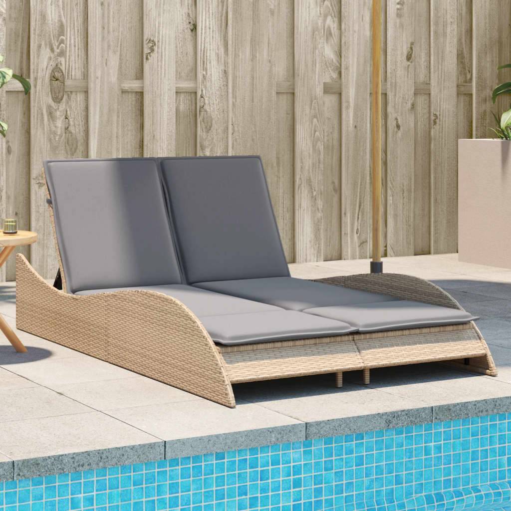 Maison Chic - Bain de soleil - Transat - Chaise longue avec coussins beige 114x205x73 cm résine tressée - MEUBLE PRO-JU6561 - Image 2
