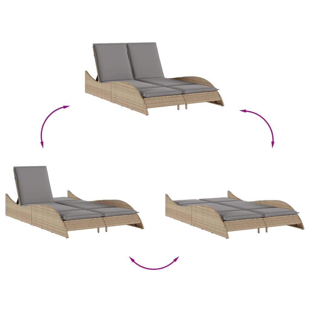 Maison Chic - Bain de soleil - Transat - Chaise longue avec coussins beige 114x205x73 cm résine tressée - MEUBLE PRO-JU6561 - Image 8