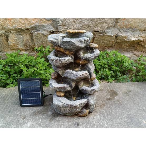 Fontaine de jardin solaire en polyrésine avec LED blanc chaud et panneau 1,2W 31x24x49cm Art-Pond gris roche - Image 2