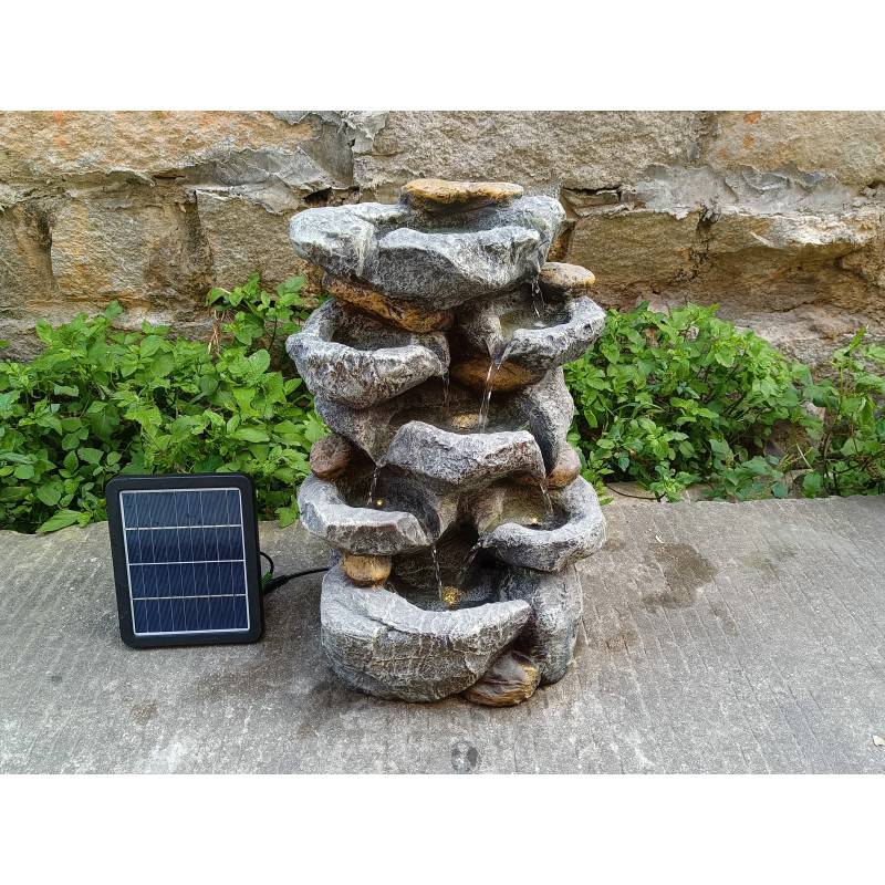 Fontaine de jardin solaire en polyrésine avec LED blanc chaud et panneau 1,2W 31x24x49cm Art-Pond gris roche - Image 2