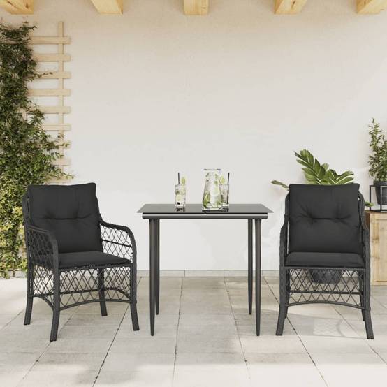 ComfortXL - Petit Salon de Jardin 2 Personnes en Résine Tressée Noire Coussins Noirs – ComfortXL Outdoor Living - Image 1