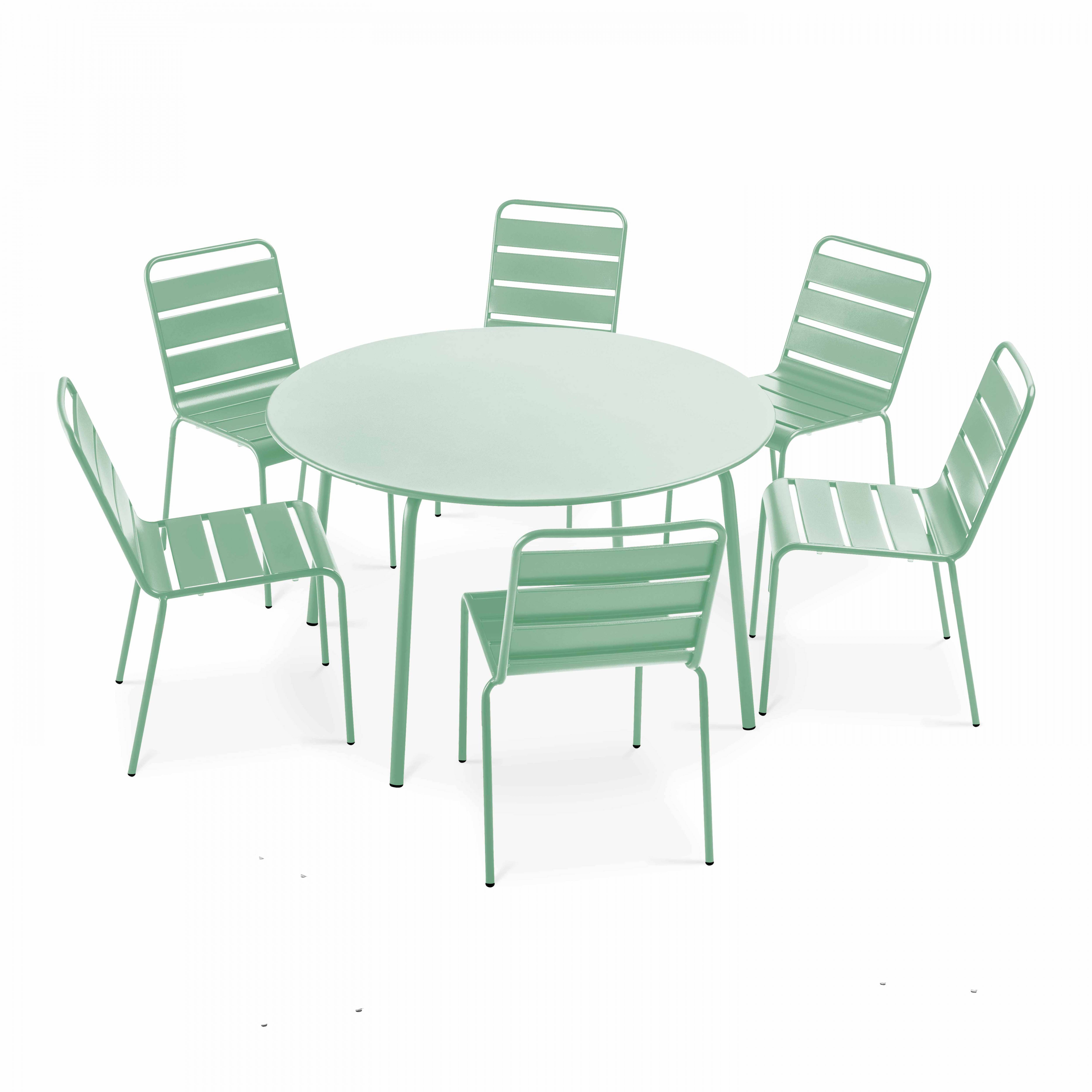 Oviala - Ensemble table de jardin ronde et 6 chaises en métal vert sauge Palavas - Oviala - Image 1