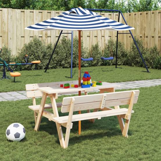 Parasol de jardin pour enfants bois et polyester bleu et blanc 120 x 120 x 140 cm - PANGIVO - Image 1