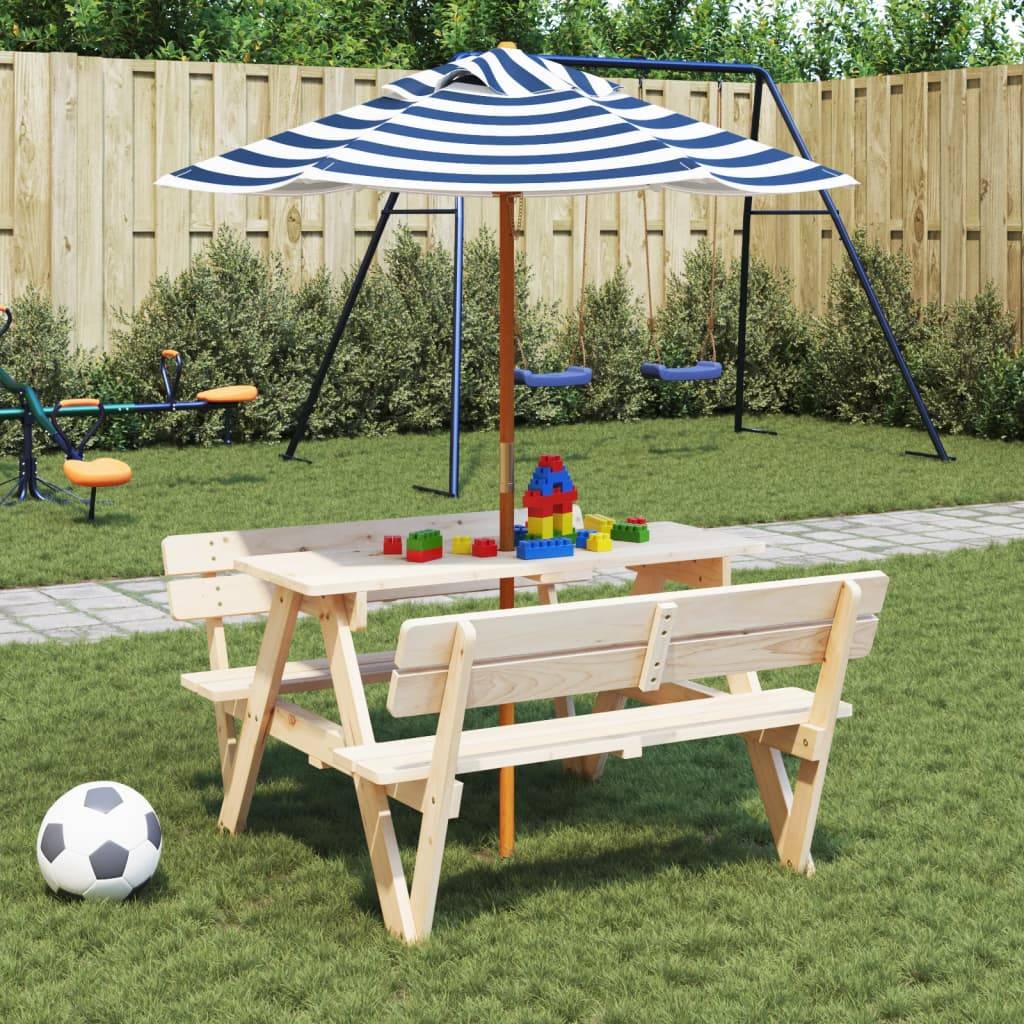 Parasol de jardin pour enfants bois et polyester bleu et blanc 120 x 120 x 140 cm - PANGIVO - Image 1