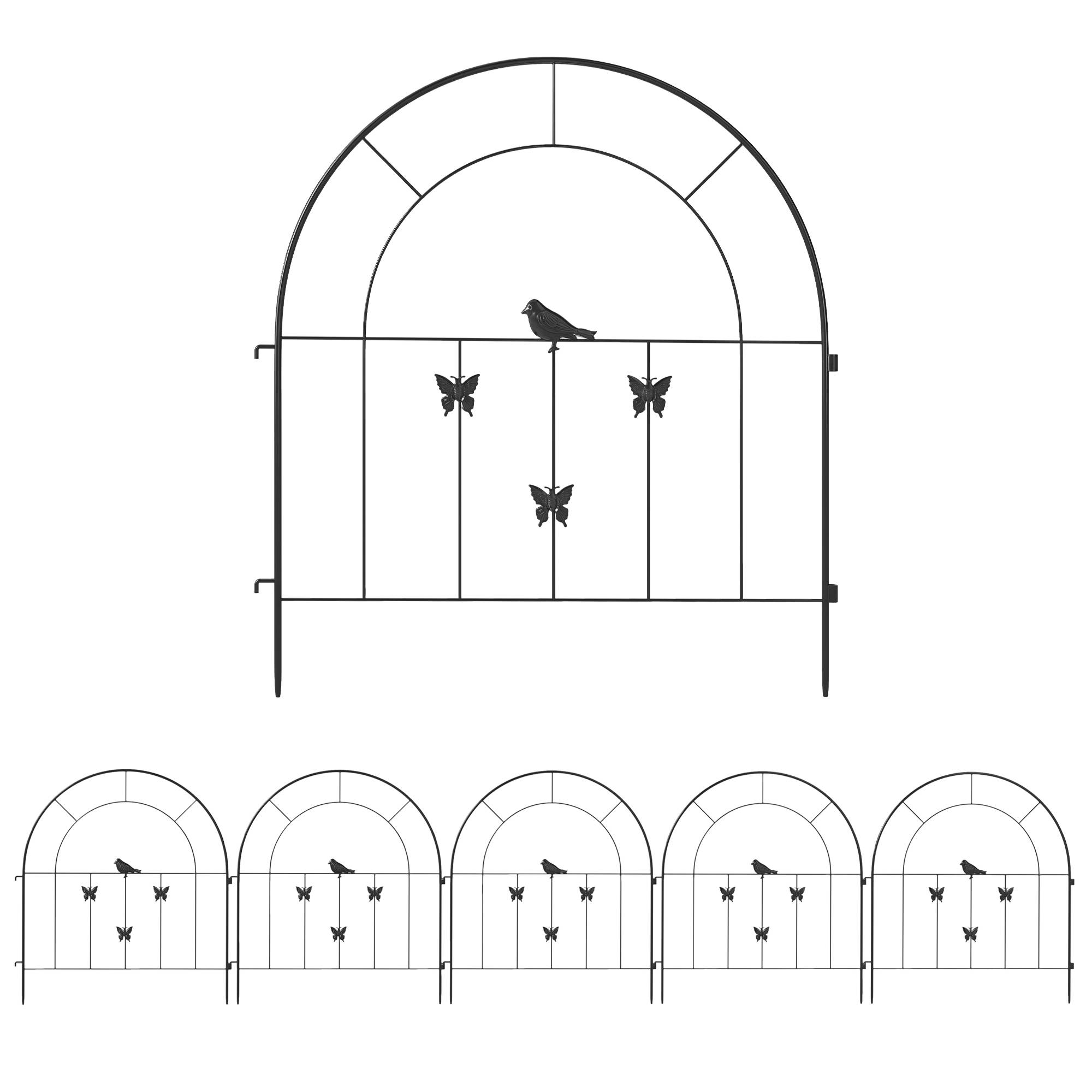 Clôture de jardin en acier, 300 cm x 70 cm de hauteur, ensemble de clôture décorative en grillage, éléments de clôture, noir - Image 1