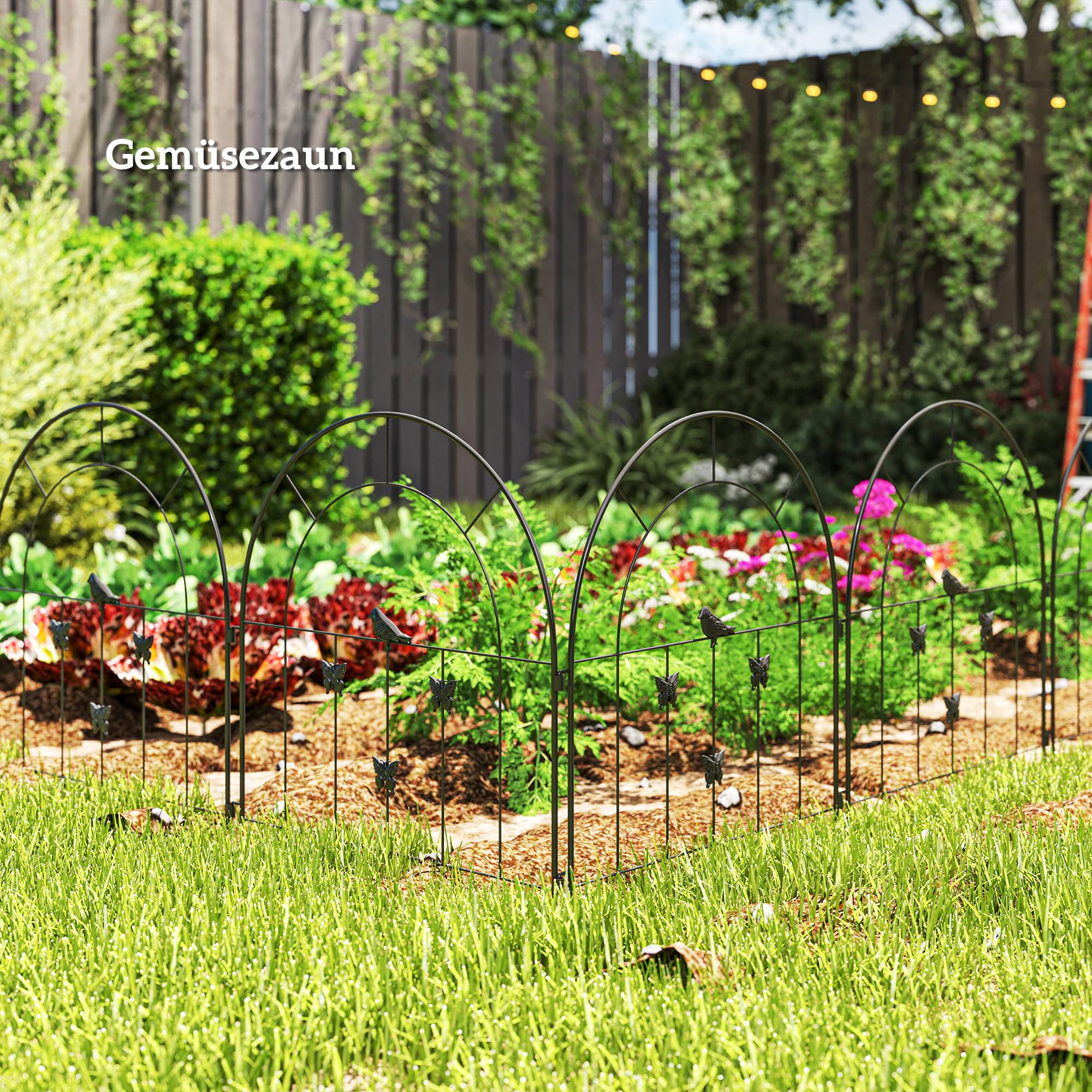 Clôture de jardin en acier, 300 cm x 70 cm de hauteur, ensemble de clôture décorative en grillage, éléments de clôture, noir - Image 9