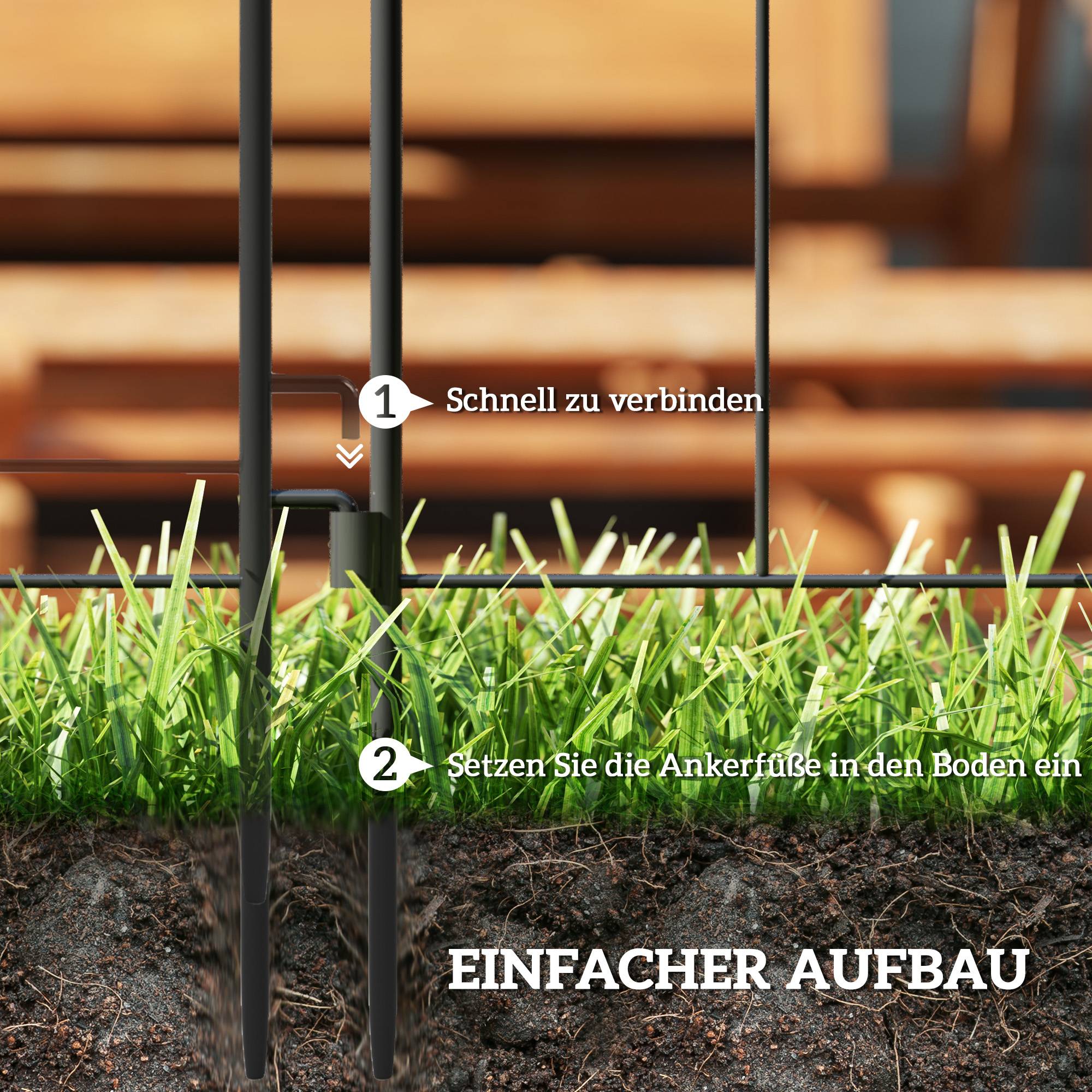 Clôture de jardin en acier, 300 cm x 70 cm de hauteur, ensemble de clôture décorative en grillage, éléments de clôture, noir - Image 6