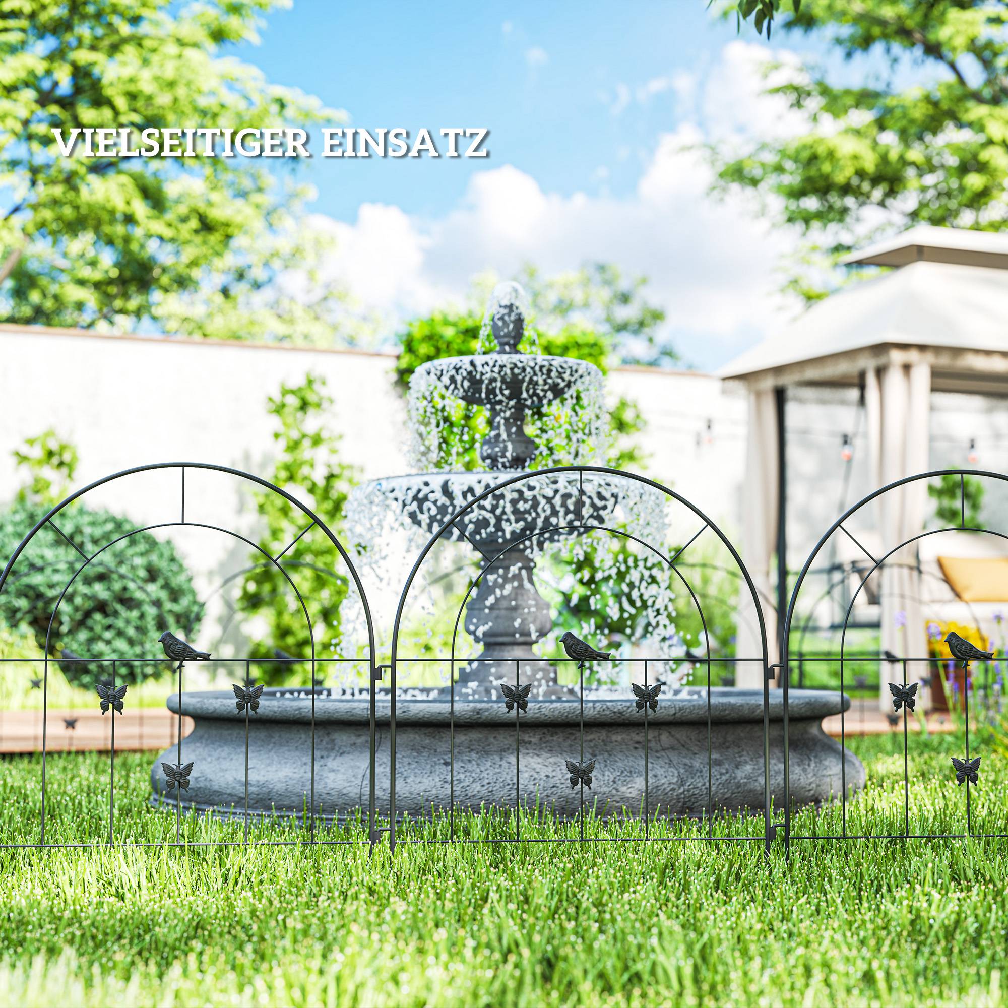 Clôture de jardin en acier, 300 cm x 70 cm de hauteur, ensemble de clôture décorative en grillage, éléments de clôture, noir - Image 8
