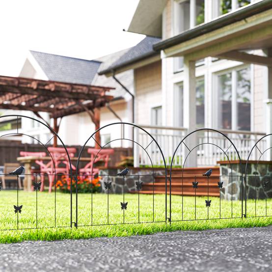 Clôture de jardin en acier, 300 cm x 70 cm de hauteur, ensemble de clôture décorative en grillage, éléments de clôture, noir - Image 3