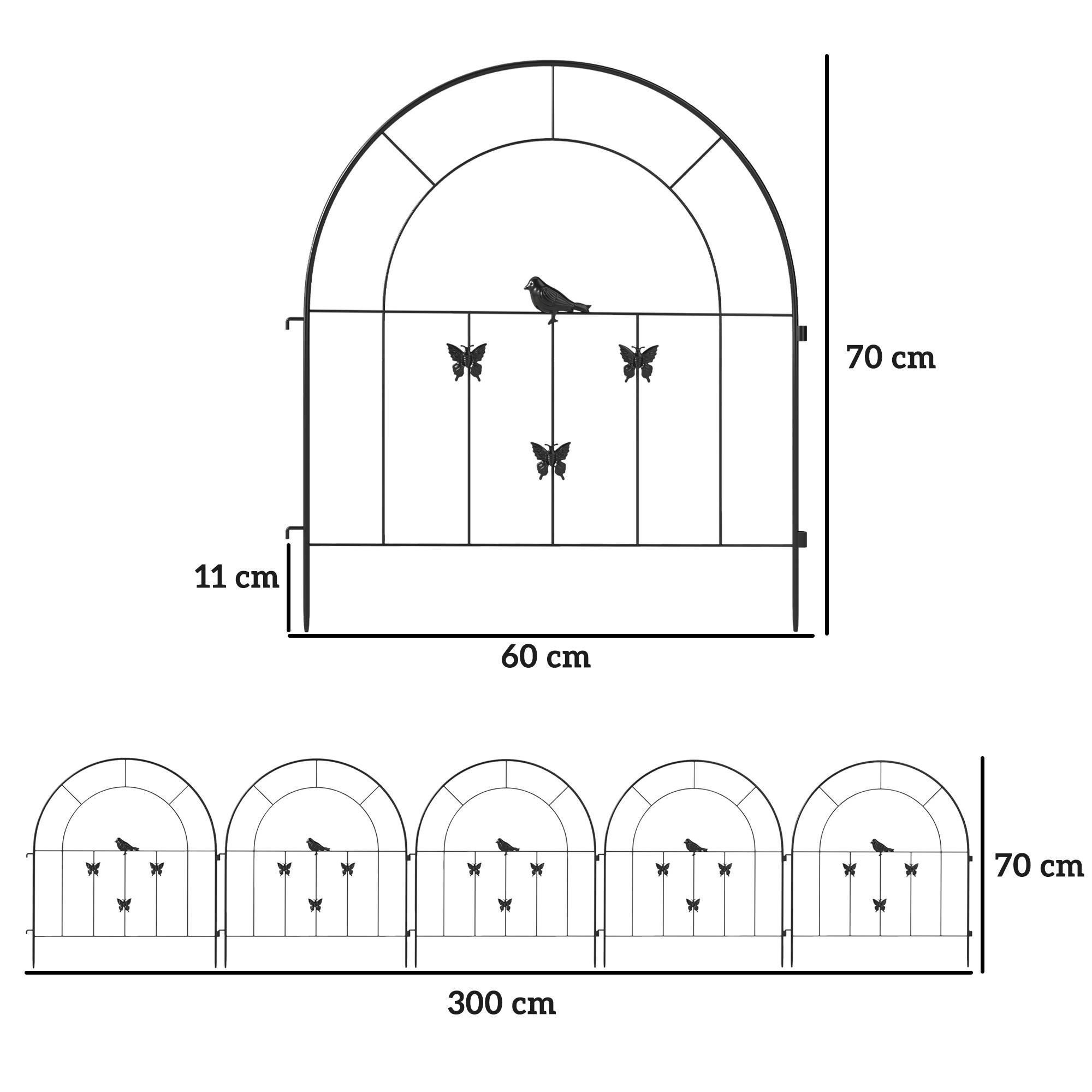 Clôture de jardin en acier, 300 cm x 70 cm de hauteur, ensemble de clôture décorative en grillage, éléments de clôture, noir - Image 5