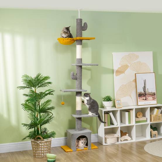 Arbre à chat plafond velours et chenille gris clair 55 x 34 x 275 cm - PANGIVO - Image 3