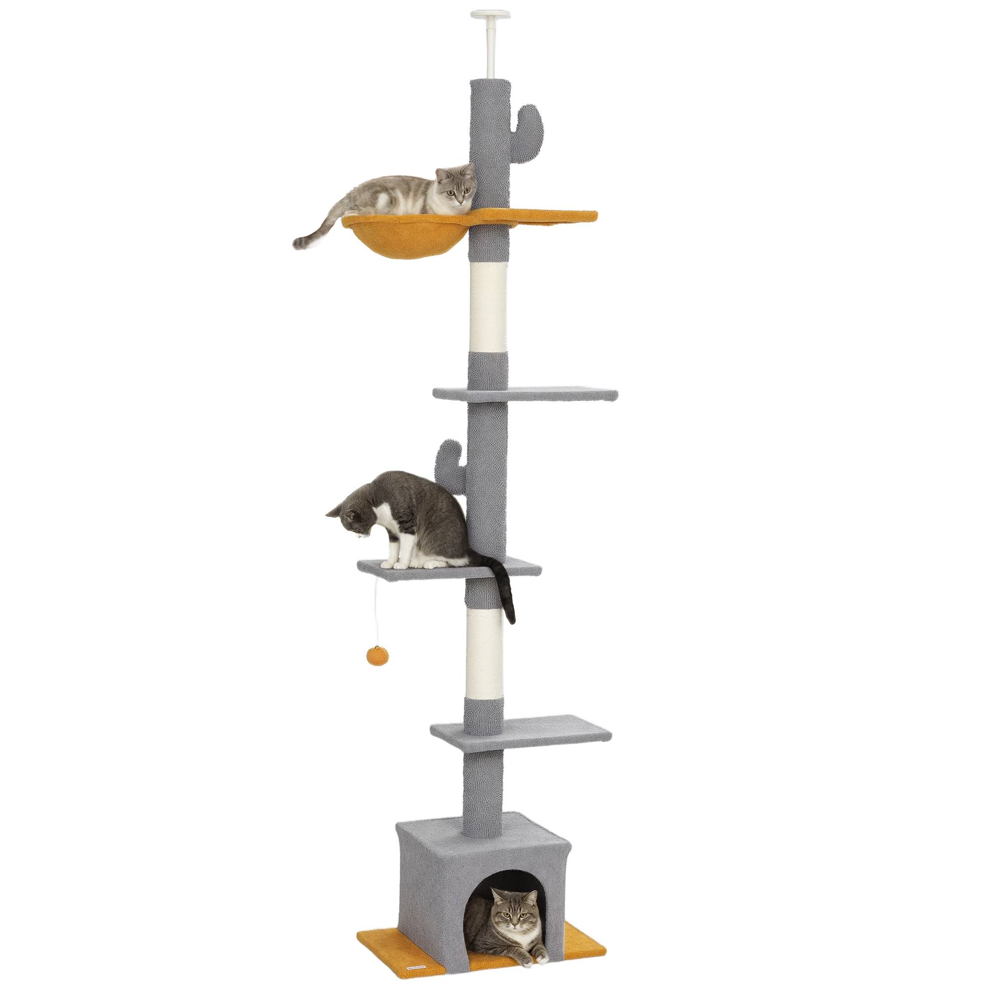 Arbre à chat plafond velours et chenille gris clair 55 x 34 x 275 cm - PANGIVO - Image 1