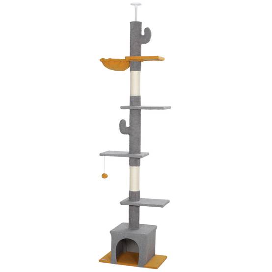 Arbre à chat plafond velours et chenille gris clair 55 x 34 x 275 cm - PANGIVO - Image 2