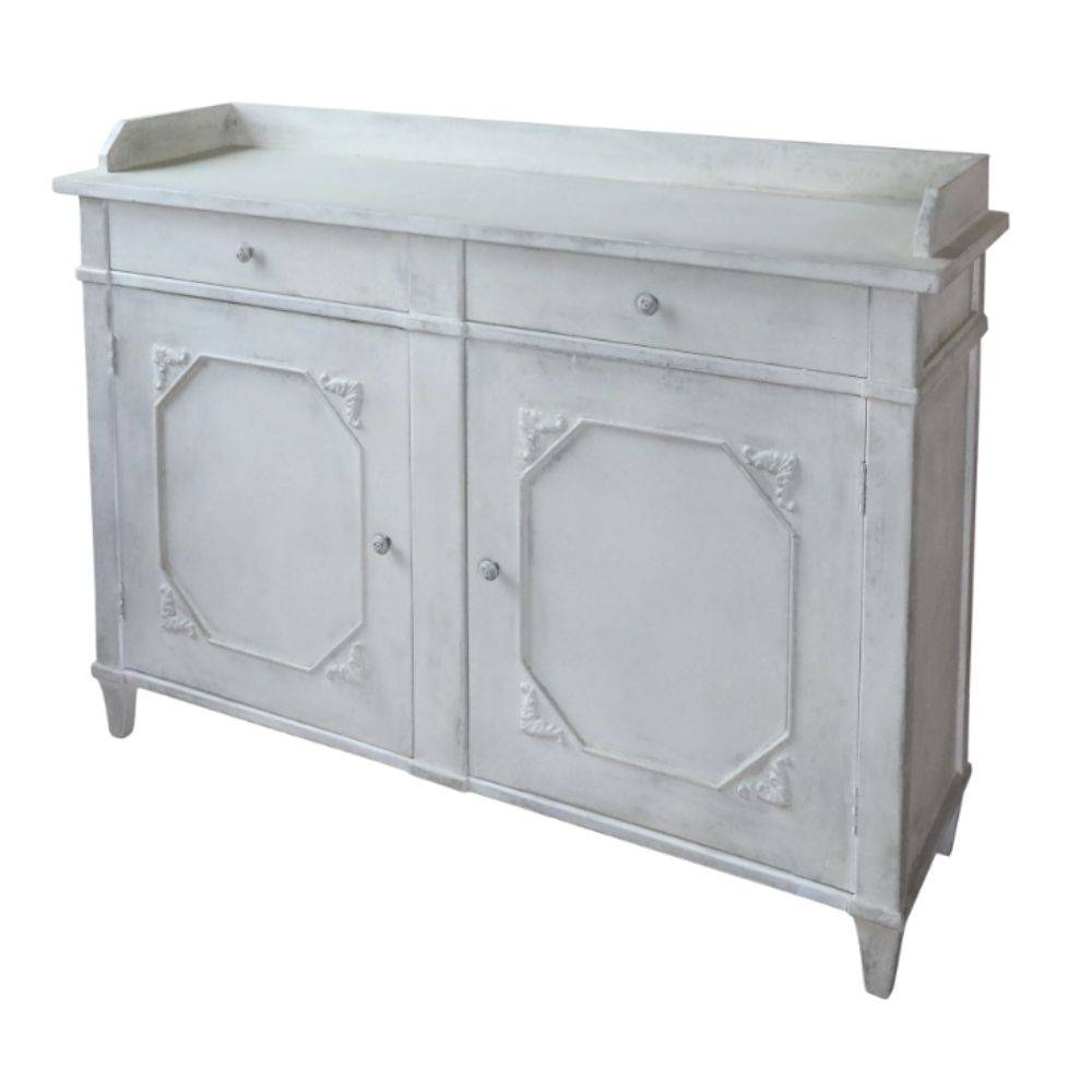 Chemin De Campagne - Buffet 2 portes en bois de pin blanc antique 153 x 51.5 x 112 cm Chemin de campagne - Image 1