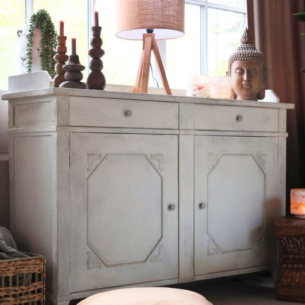 Chemin De Campagne - Buffet 2 portes en bois de pin blanc antique 153 x 51.5 x 112 cm Chemin de campagne - Image 2