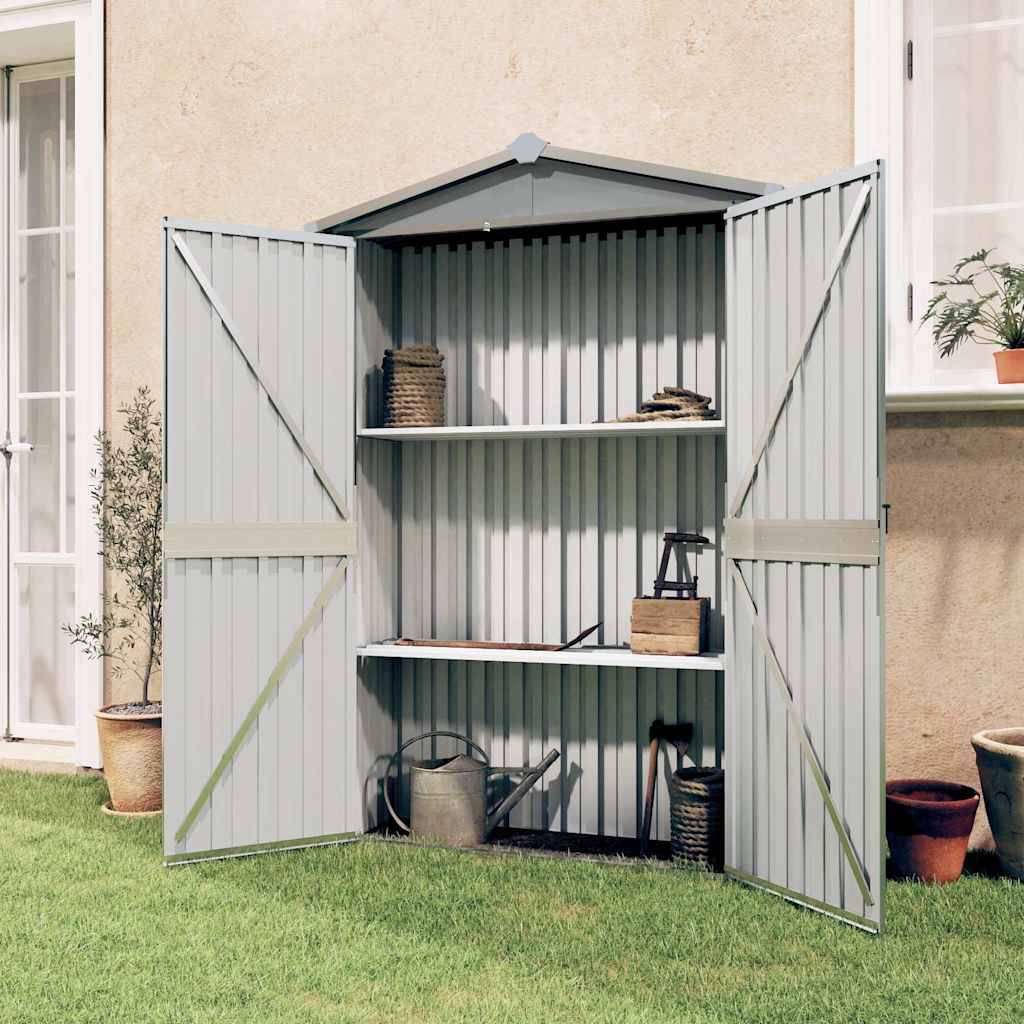 PANGIVO - Abri de jardin avec double porte et étagères - Acier galvanisé - Gris 116x45x175 cm - Surface au sol 0,52m² - PANGIVO - Image 2