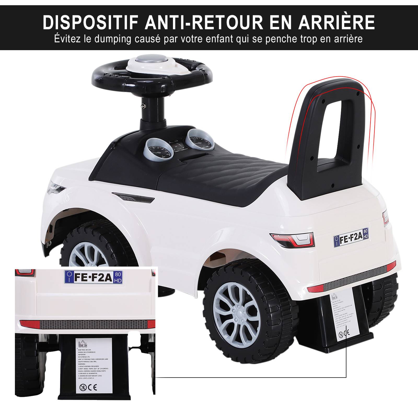 Porteur enfant véhicule à pousser, porteur bébé avec klaxon, compteurs factices et coffre à jouets pour enfants de 12 à 36 mois, blanc - Image 8