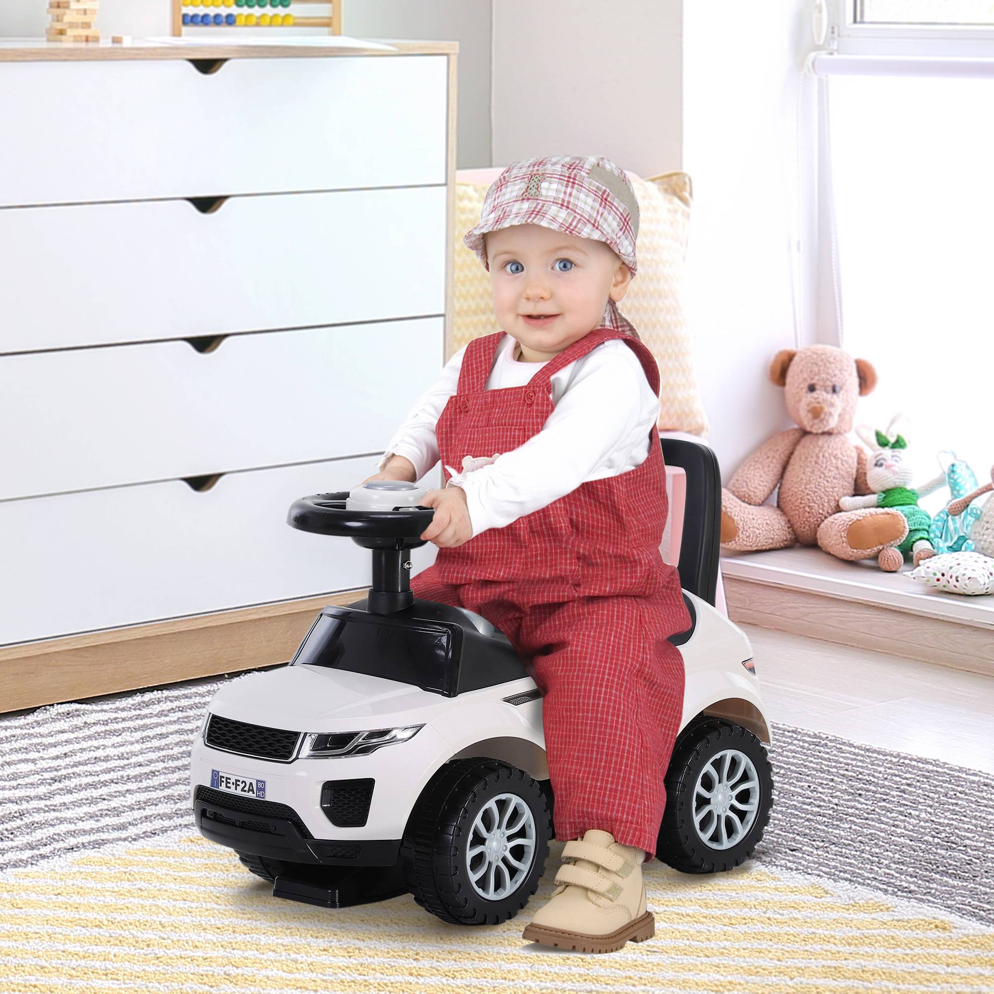 Porteur enfant véhicule à pousser, porteur bébé avec klaxon, compteurs factices et coffre à jouets pour enfants de 12 à 36 mois, blanc - Image 3