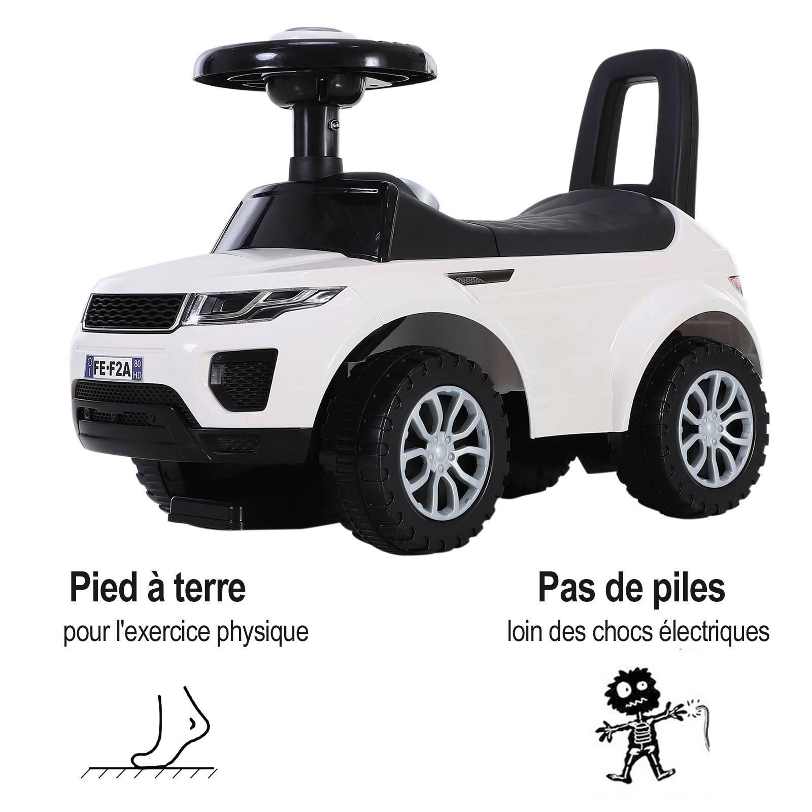 Porteur enfant véhicule à pousser, porteur bébé avec klaxon, compteurs factices et coffre à jouets pour enfants de 12 à 36 mois, blanc - Image 7