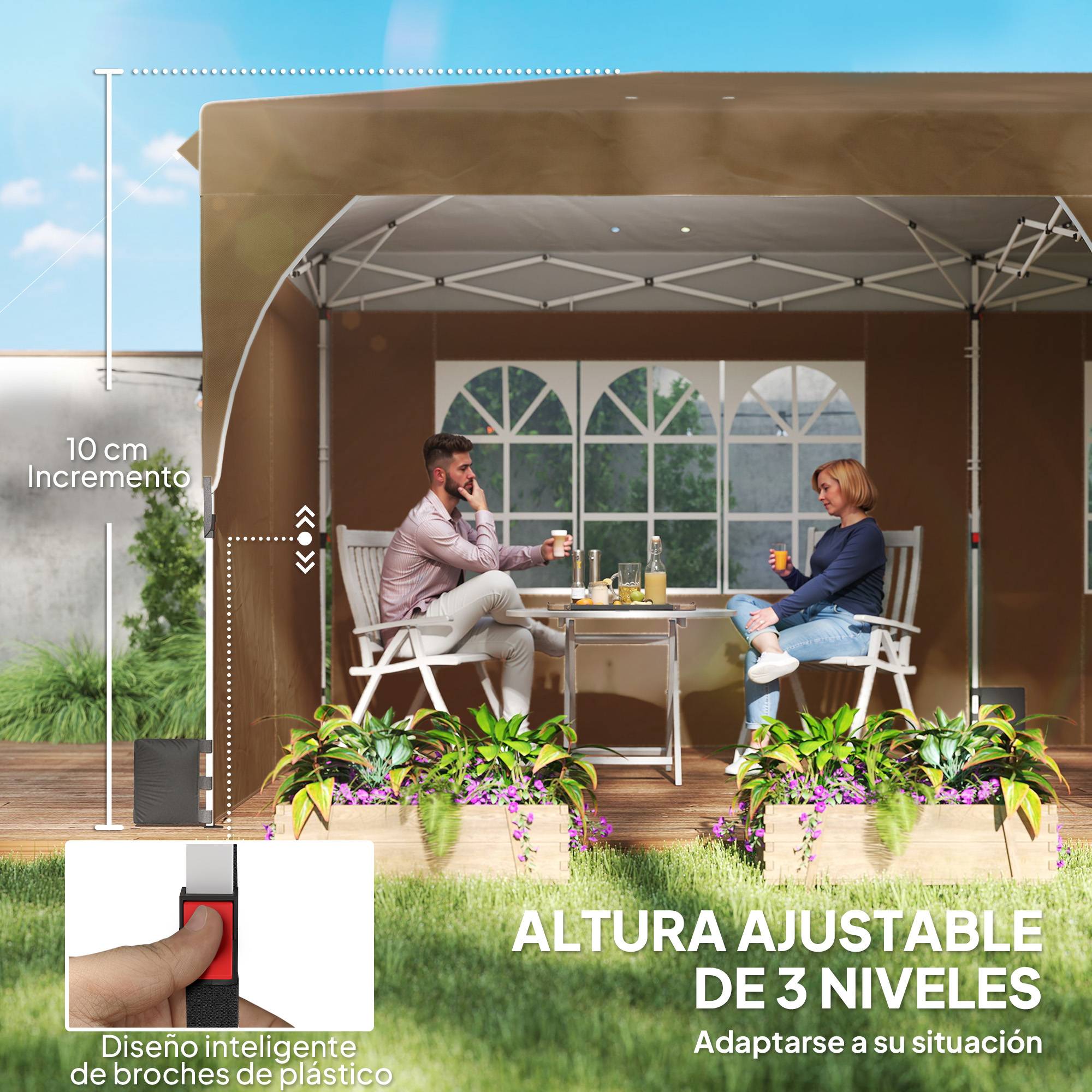 Tente pliante 6 x 3 m avec bandes réfléchissantes, protection UPF 50+, montage facile, système de verrouillage centralisé, imperméable, beige - Image 10