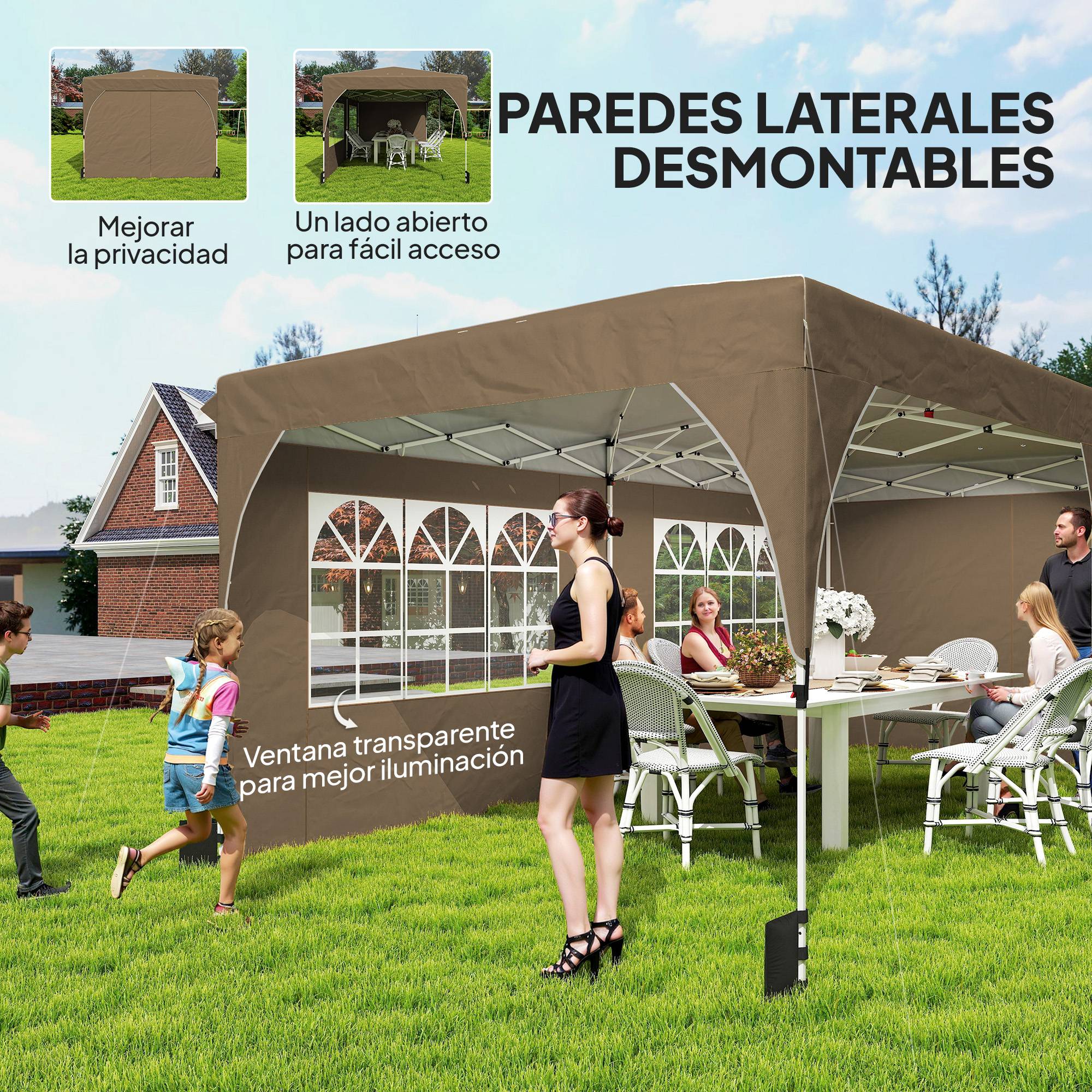 Tente pliante 6 x 3 m avec bandes réfléchissantes, protection UPF 50+, montage facile, système de verrouillage centralisé, imperméable, beige - Image 9