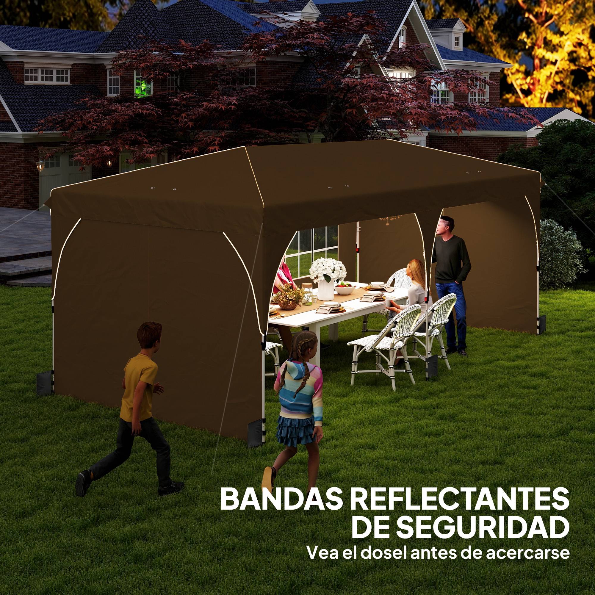 Tente pliante 6 x 3 m avec bandes réfléchissantes, protection UPF 50+, montage facile, système de verrouillage centralisé, imperméable, beige - Image 7