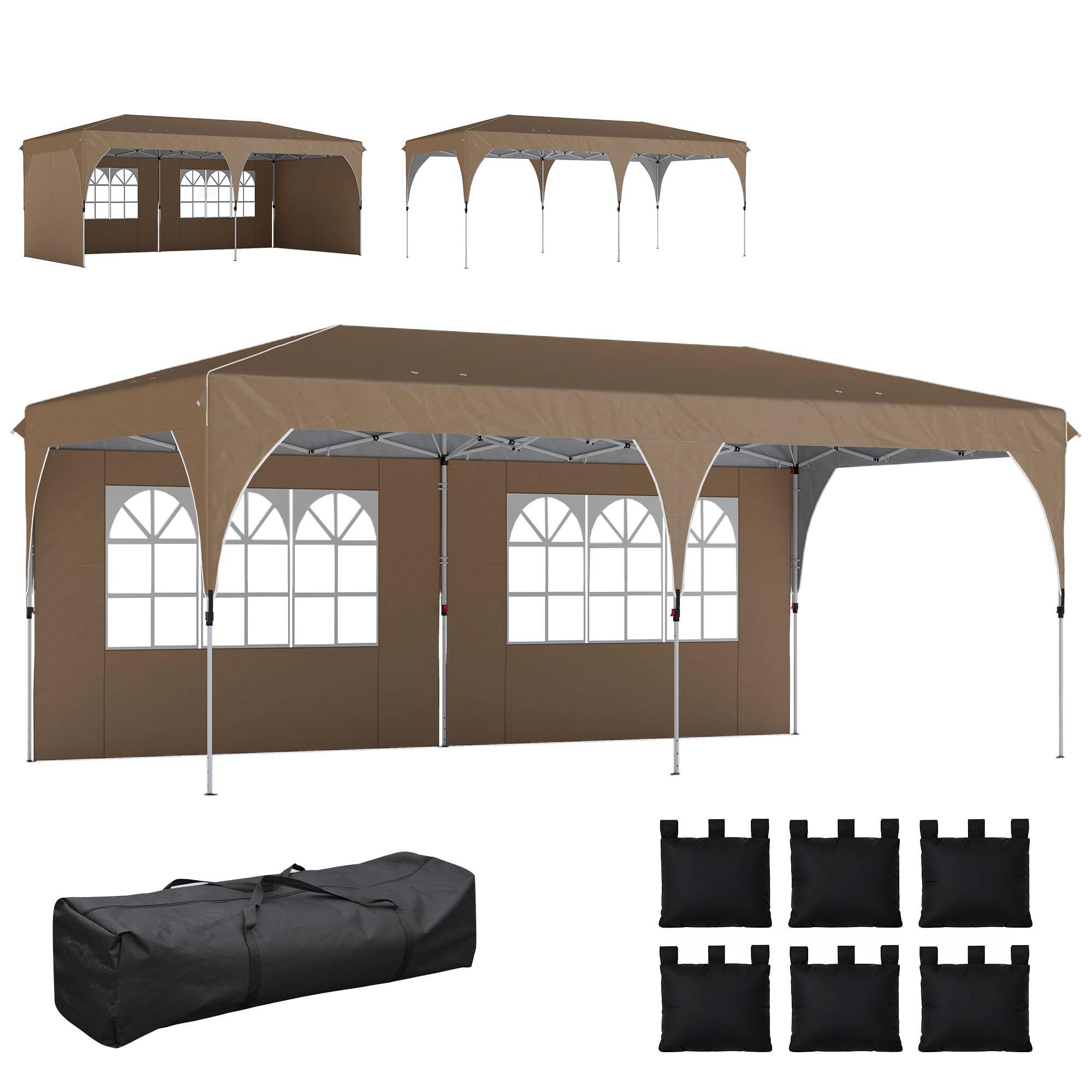 Tente pliante 6 x 3 m avec bandes réfléchissantes, protection UPF 50+, montage facile, système de verrouillage centralisé, imperméable, beige - Image 2