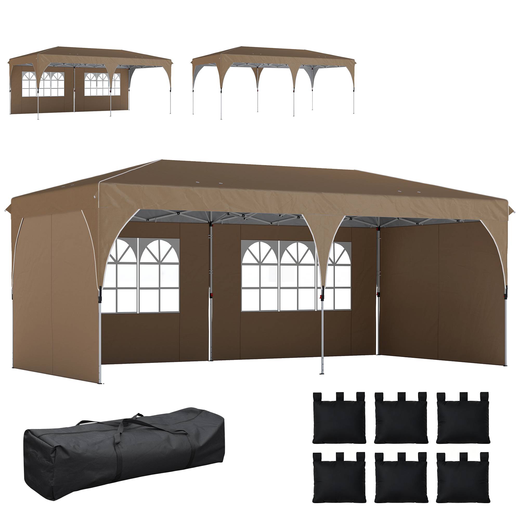 Tente pliante 6 x 3 m avec bandes réfléchissantes, protection UPF 50+, montage facile, système de verrouillage centralisé, imperméable, beige - Image 1