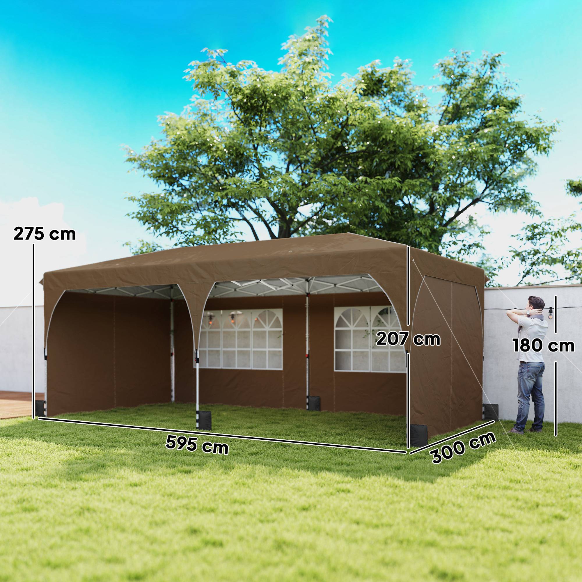 Tente pliante 6 x 3 m avec bandes réfléchissantes, protection UPF 50+, montage facile, système de verrouillage centralisé, imperméable, beige - Image 5