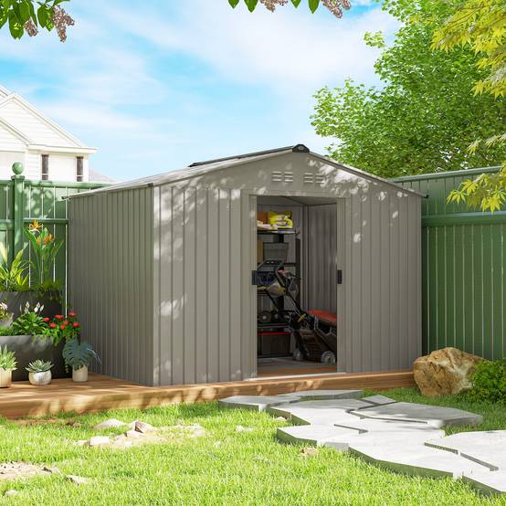 Sans Marque - Abri jardin 5,4m² 2,77x1,95x1,92 m fondation porte coulissante ventilations tôle acier anthracite - Image 4