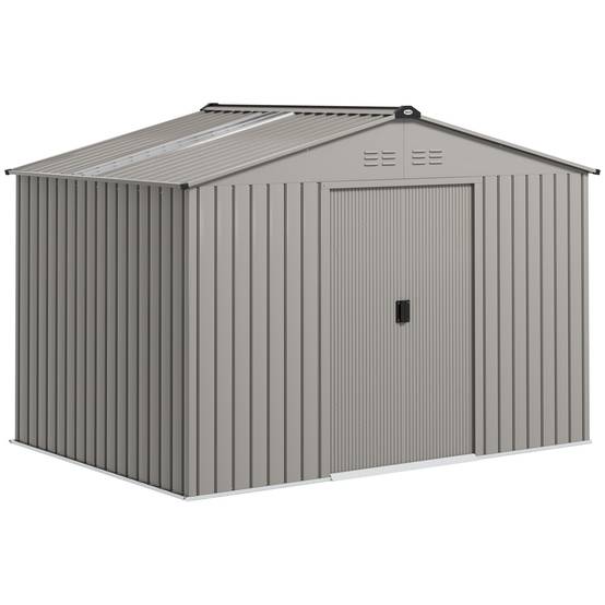 Sans Marque - Abri jardin 5,4m² 2,77x1,95x1,92 m fondation porte coulissante ventilations tôle acier anthracite - Image 1