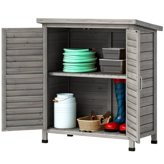 ComfortXL - Armoire de jardin bois sapin terrasse rangement outils portes persiennes 87x46x96cm gris - ComfortXL Outdoor Living - Image 2