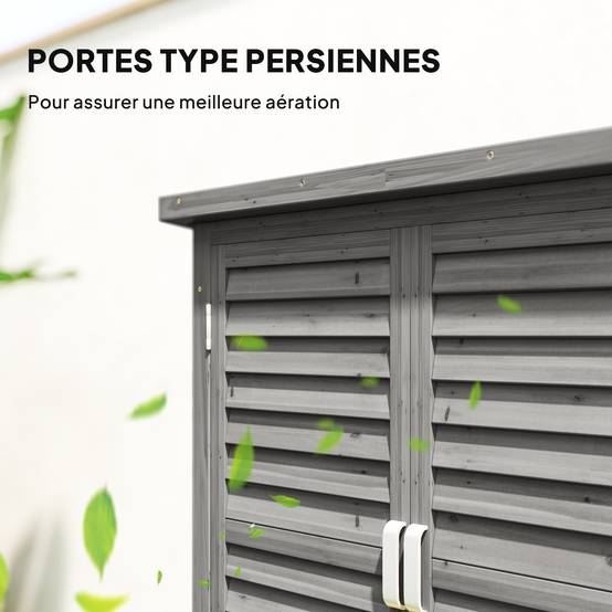 ComfortXL - Armoire de jardin bois sapin terrasse rangement outils portes persiennes 87x46x96cm gris - ComfortXL Outdoor Living - Image 6