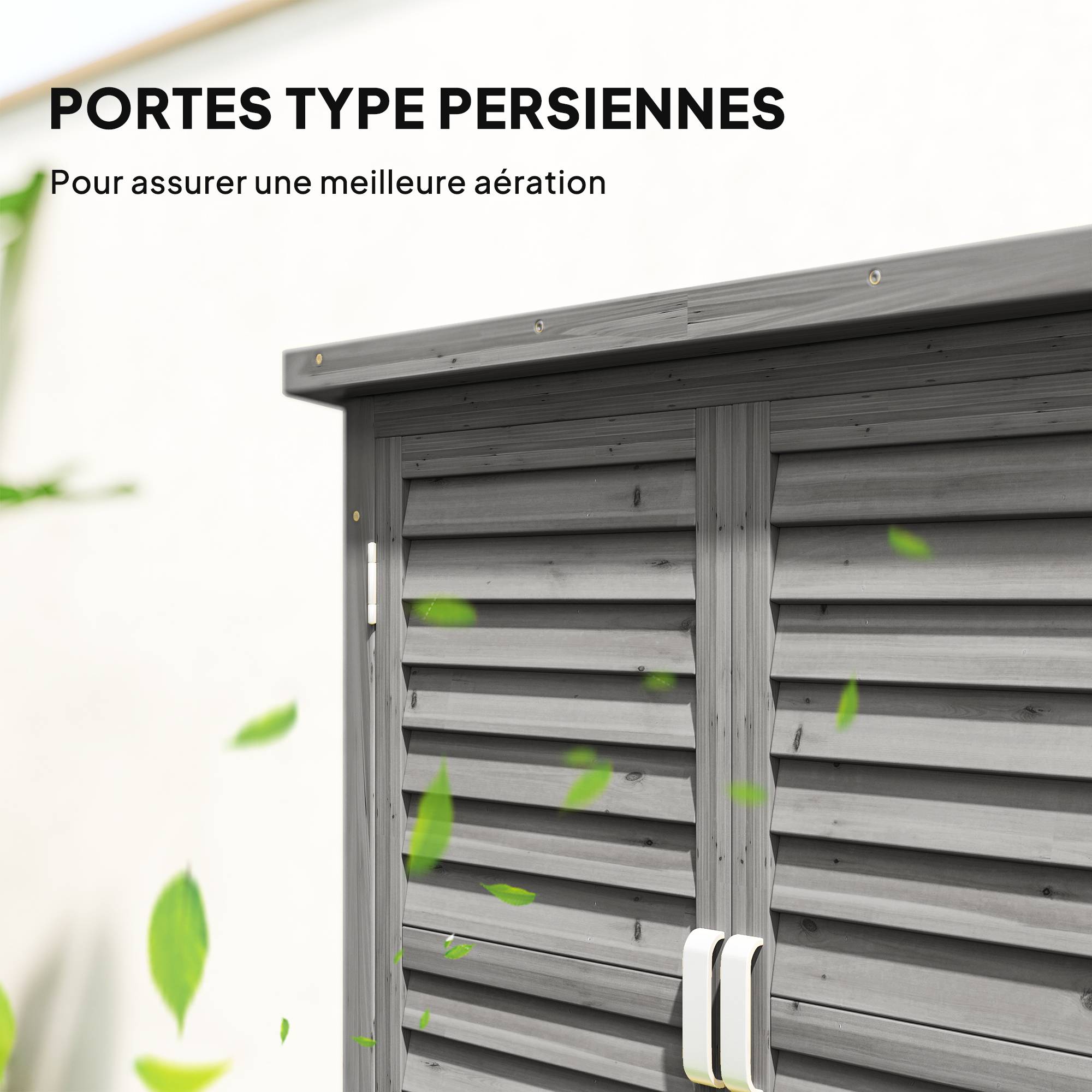 ComfortXL - Armoire de jardin bois sapin terrasse rangement outils portes persiennes 87x46x96cm gris - ComfortXL Outdoor Living - Image 6