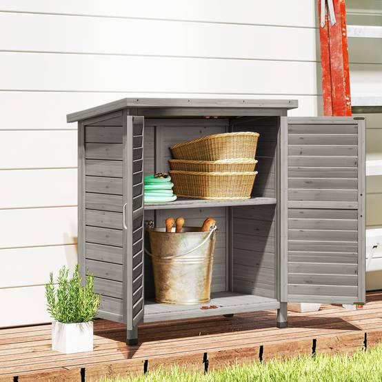 ComfortXL - Armoire de jardin bois sapin terrasse rangement outils portes persiennes 87x46x96cm gris - ComfortXL Outdoor Living - Image 10